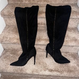 Thigh high wide calf boots